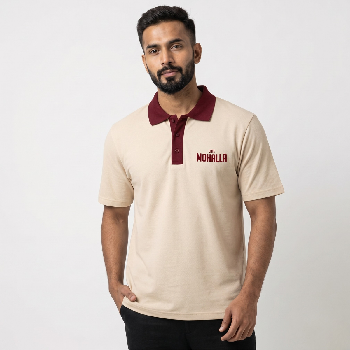 Mohalla Beige and Maroon Polo Style Shirt