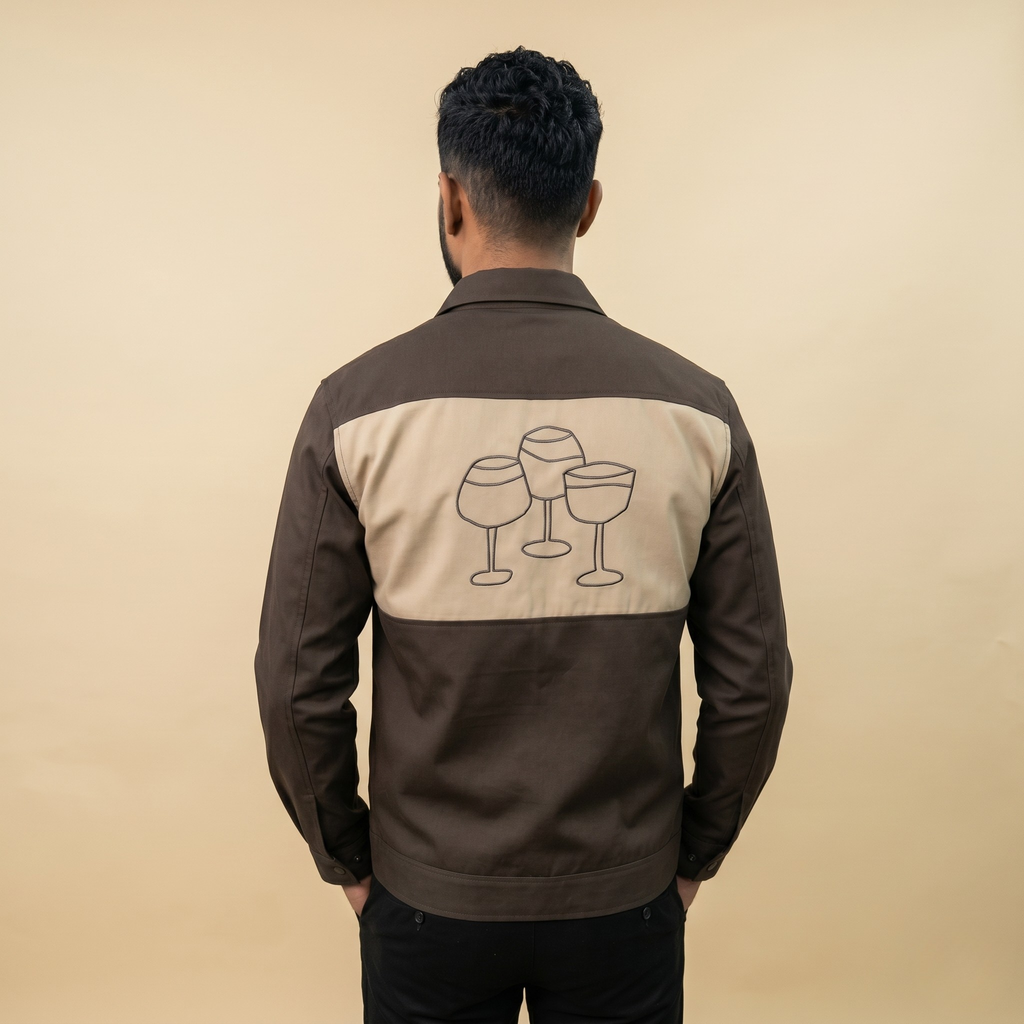 PIQUE Grey and Beige Shacket with Back and Front Embroidery