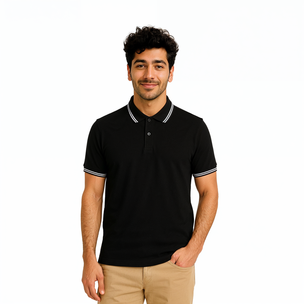 ⁠Cotton Polo Tshirt With Tipped Collar