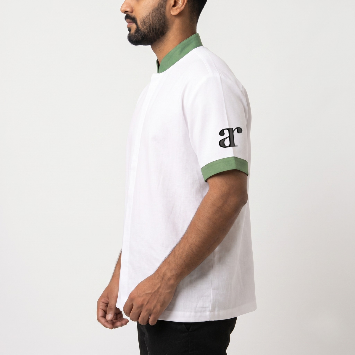 Arbab Beige Chef Coat with Green Piping (Old Prices)